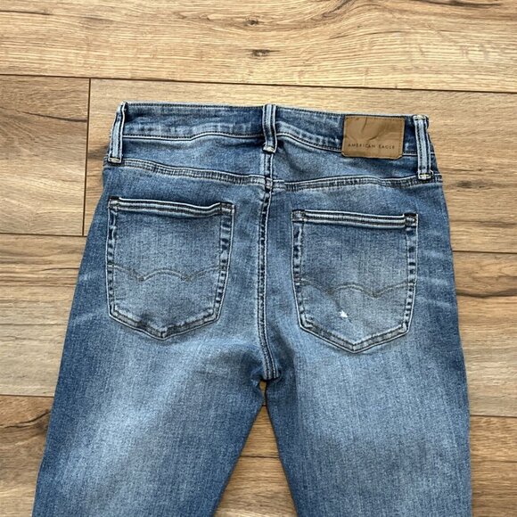 American Eagle AE Athletic Skinny Denim Jeans SZ 29x30 Blue Stretch Distressed - Picture 8 of 12